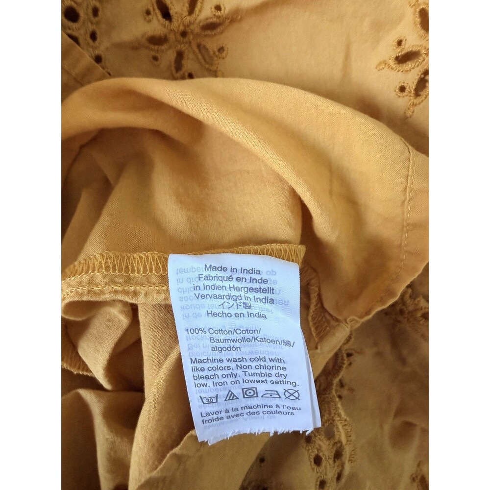 Madewell Scalloped Eyelet Midi Dress Mustard Yellow V-Neck Size 8 Made in India - Picture 6 of 8